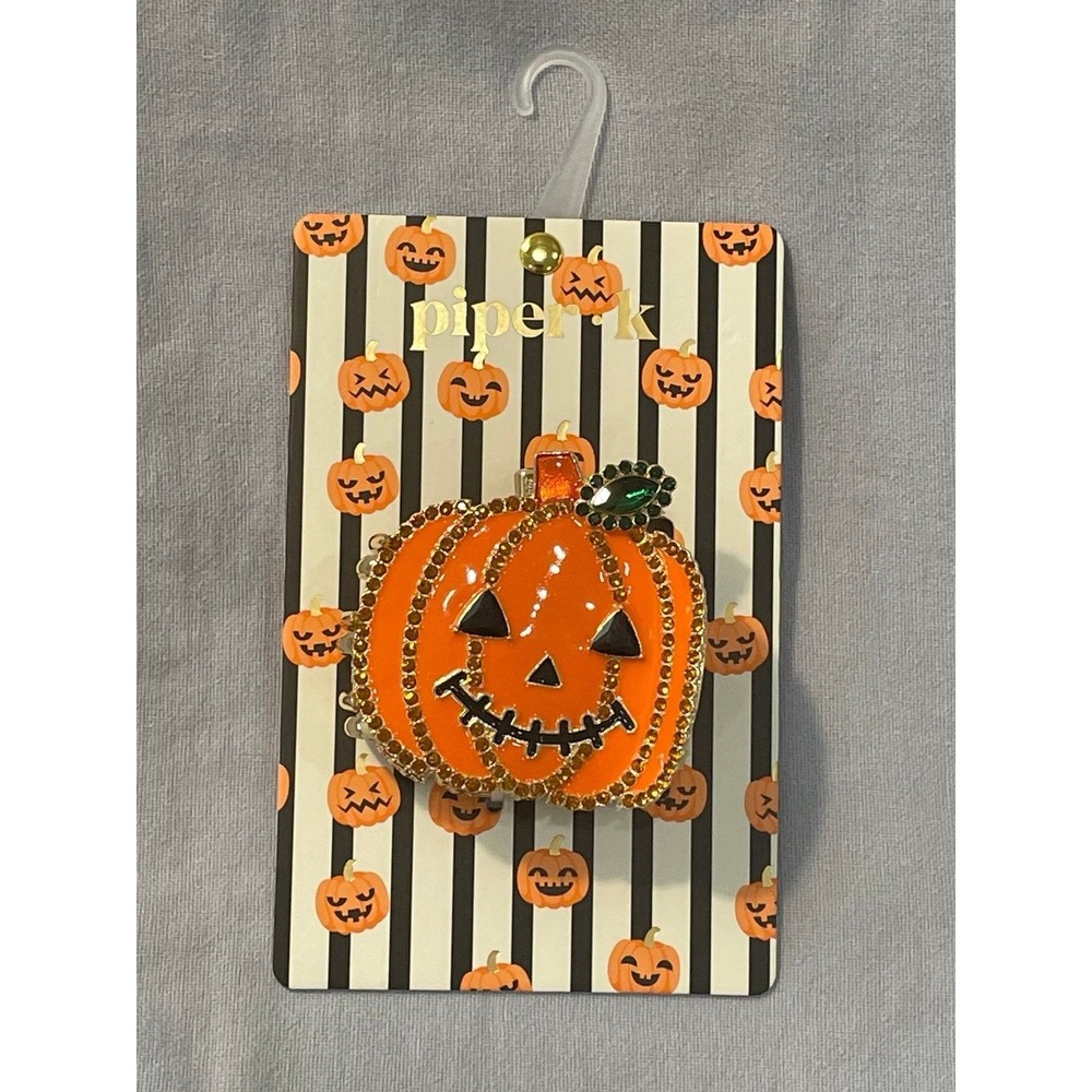 NEW Piper K - Gold Colored Metal Hair Claw Clip -‎ Halloween Rhinestone Pumpkin